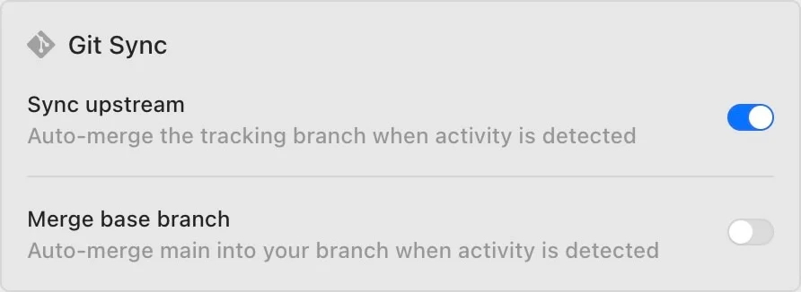 Git sync settings in the project detail panel